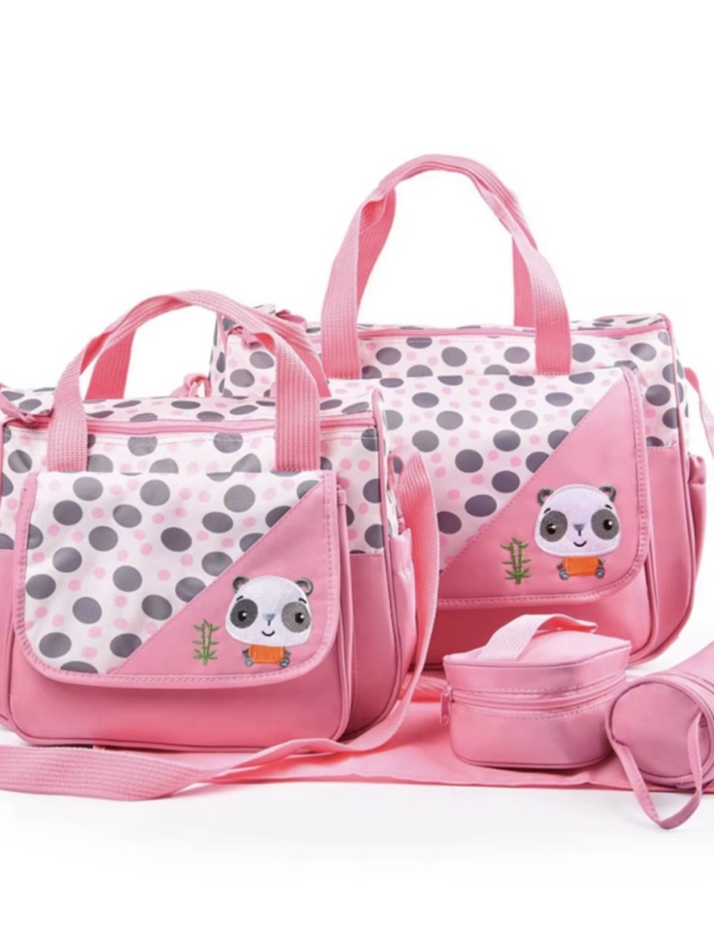 Pink Polka Dot Panda Kids Tote Set